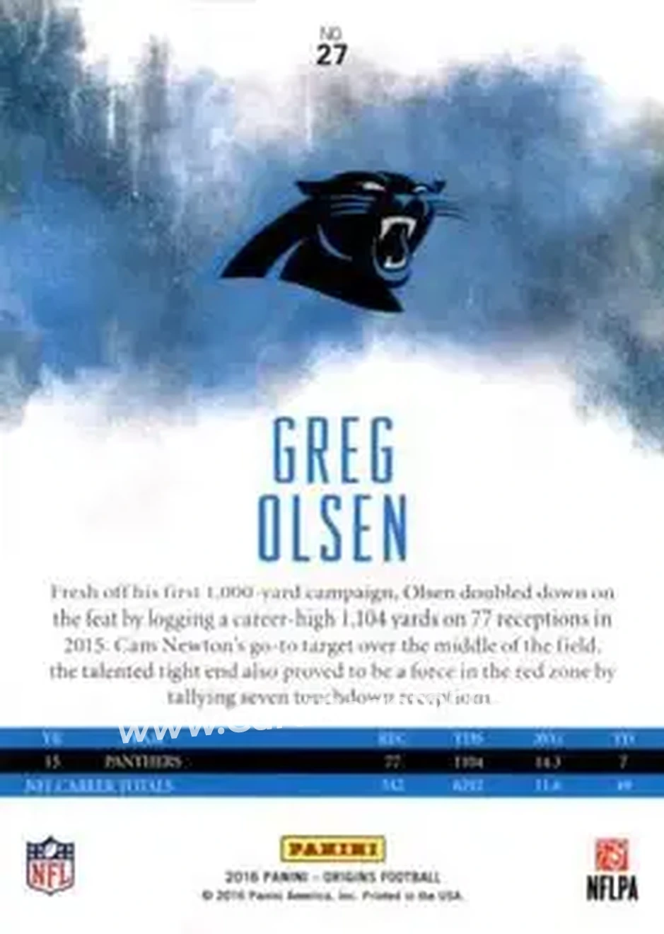 2016 Panini Origins #27 - Greg Olsen - Carolina Panthers - Back