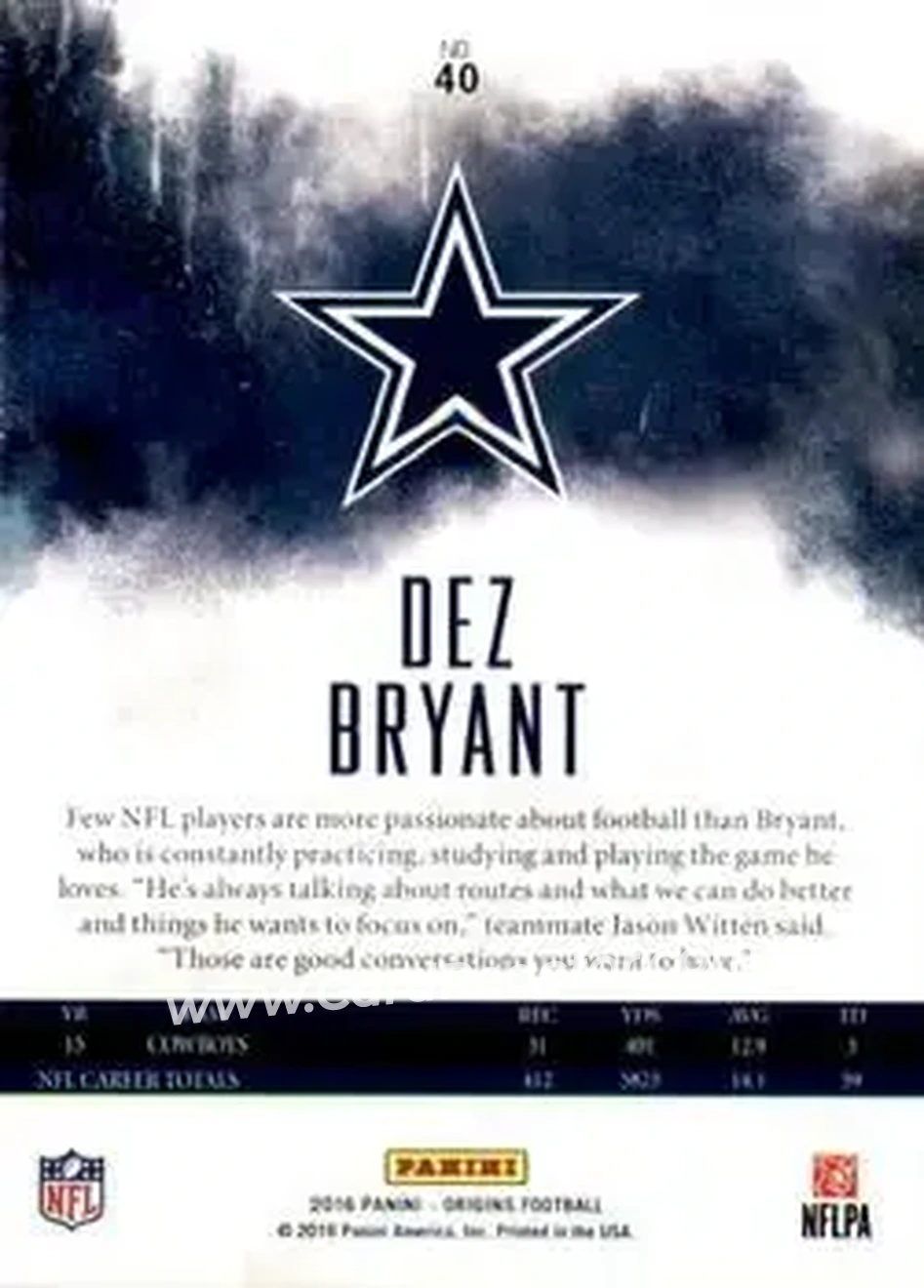2016 Panini Origins #40 - Dez Bryant - Dallas Cowboys - Back
