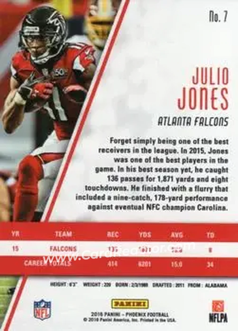 2016 Panini Phoenix #7 - Julio Jones - Atlanta Falcons - Back