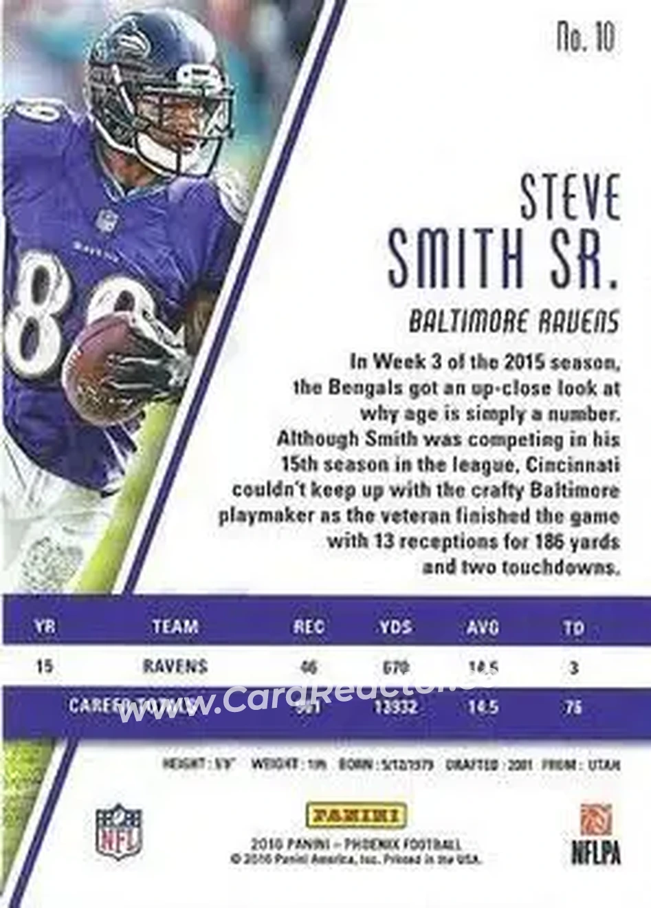 2016 Panini Phoenix #10 - Steve Smith Sr. - Baltimore Ravens - Back