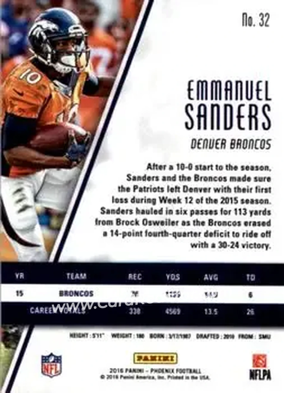 2016 Panini Phoenix #32 - Emmanuel Sanders - Denver Broncos - Back