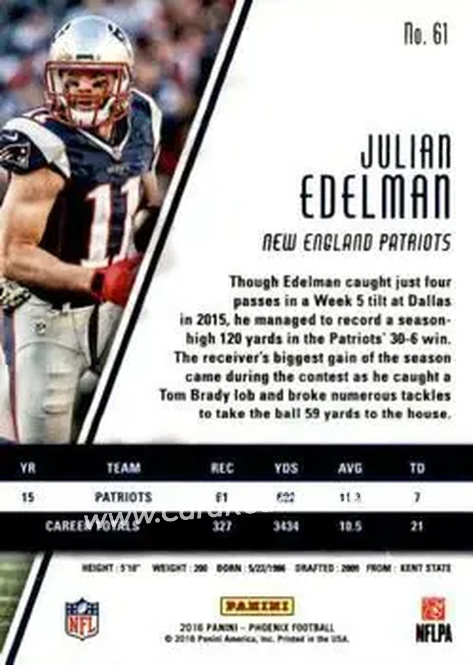2016 Panini Phoenix #61 - Julian Edelman - New England Patriots - Back