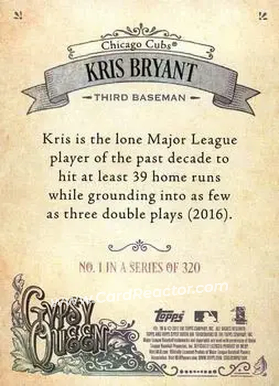 2017 Topps Gypsy Queen #1d - Kris Bryant - Chicago Cubs - Back