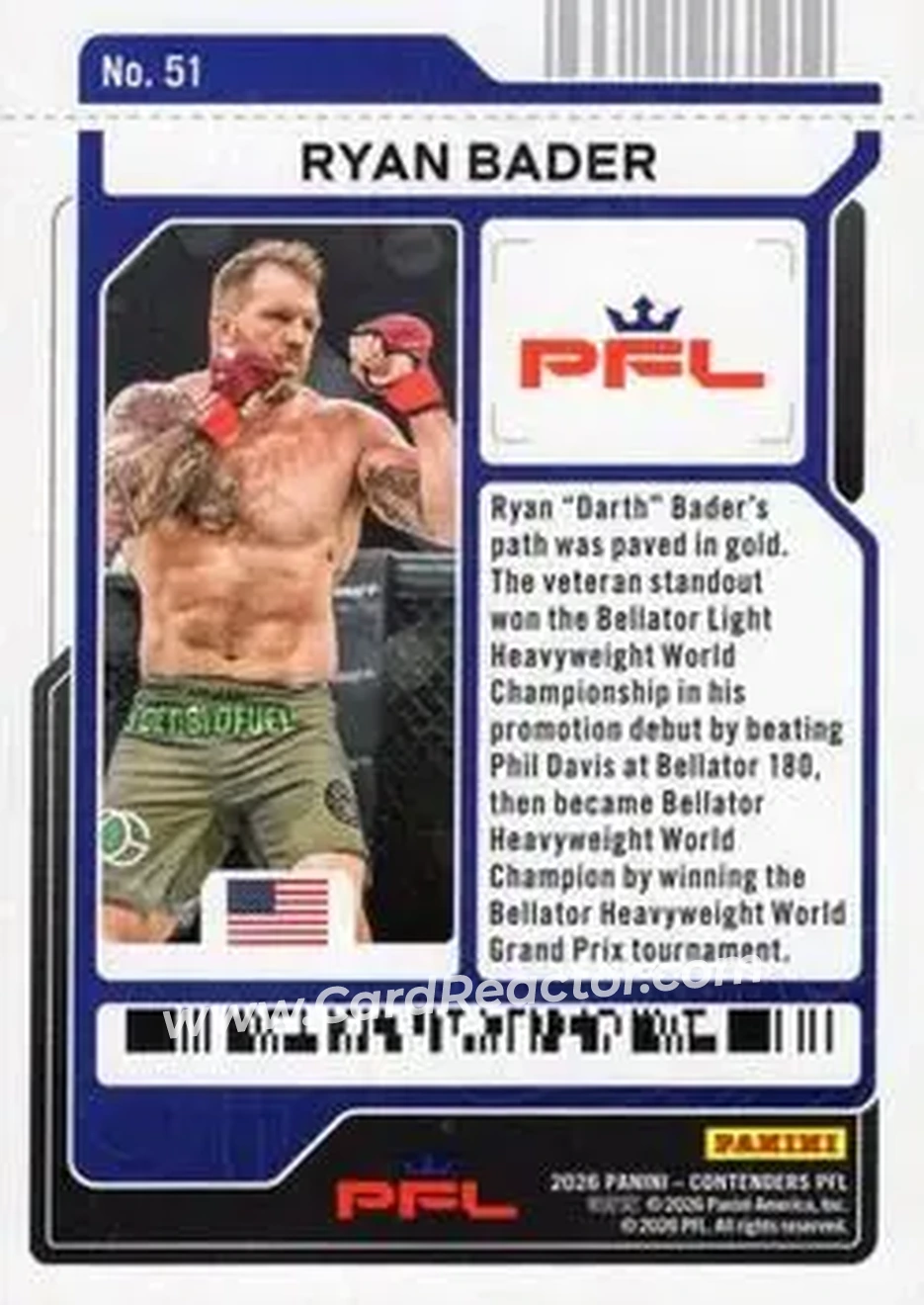 2026 Panini Contenders PFL - Co-Main Event Ticket #51 - Ryan Bader - Back