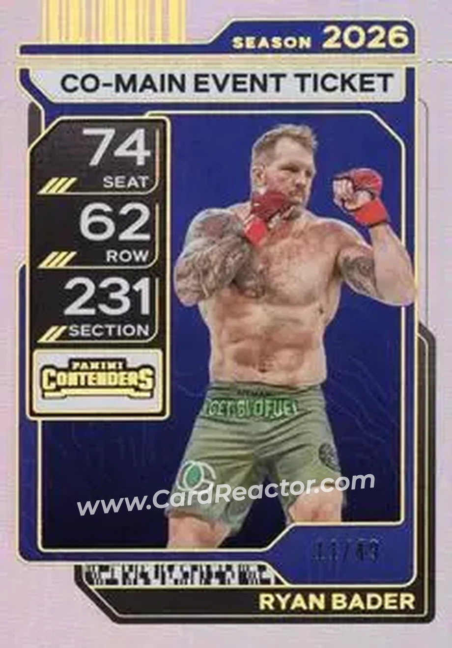 2026 Panini Contenders PFL - Co-Main Event Ticket #51 - Ryan Bader - Front