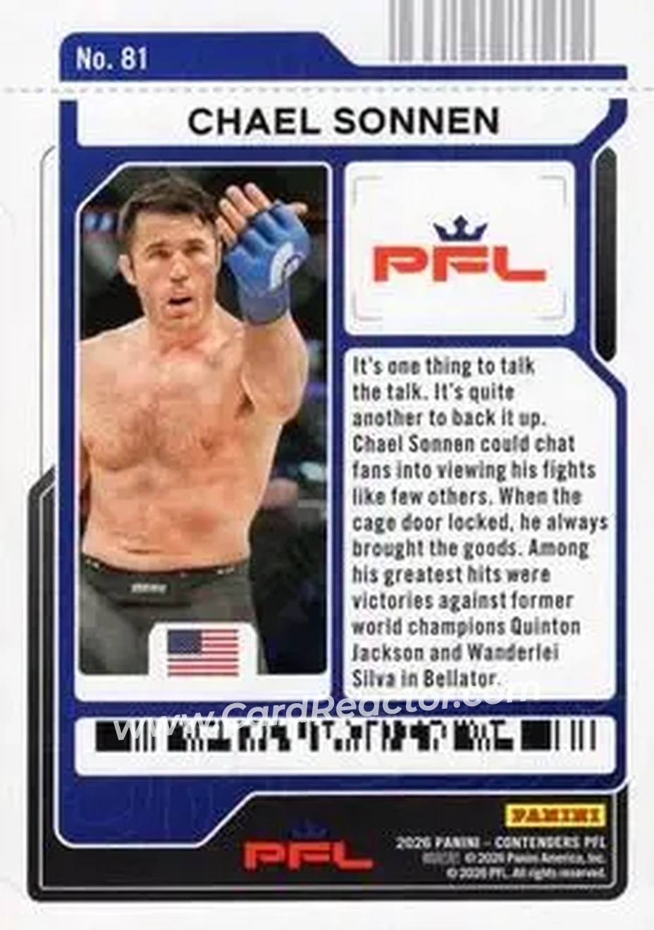 2026 Panini Contenders PFL - Co-Main Event Ticket #81 - Chael Sonnen - Back