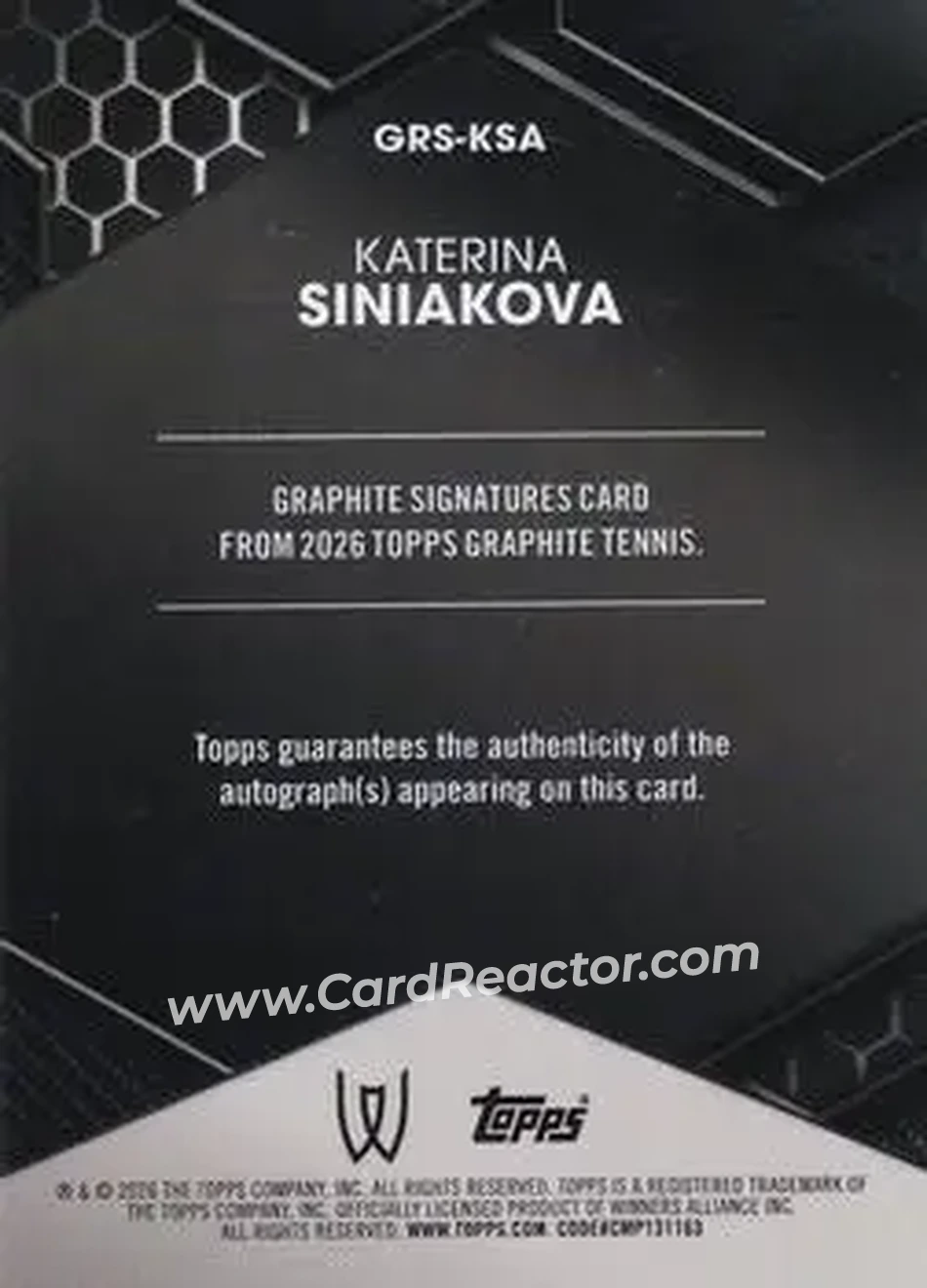 2026 Topps Graphite - Graphite Signatures #GRS-KSA - Katerina Siniakova - Back