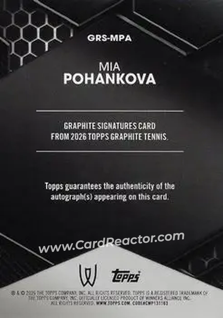 2026 Topps Graphite - Graphite Signatures #GRS-MPA - Mia Pohankova - Back