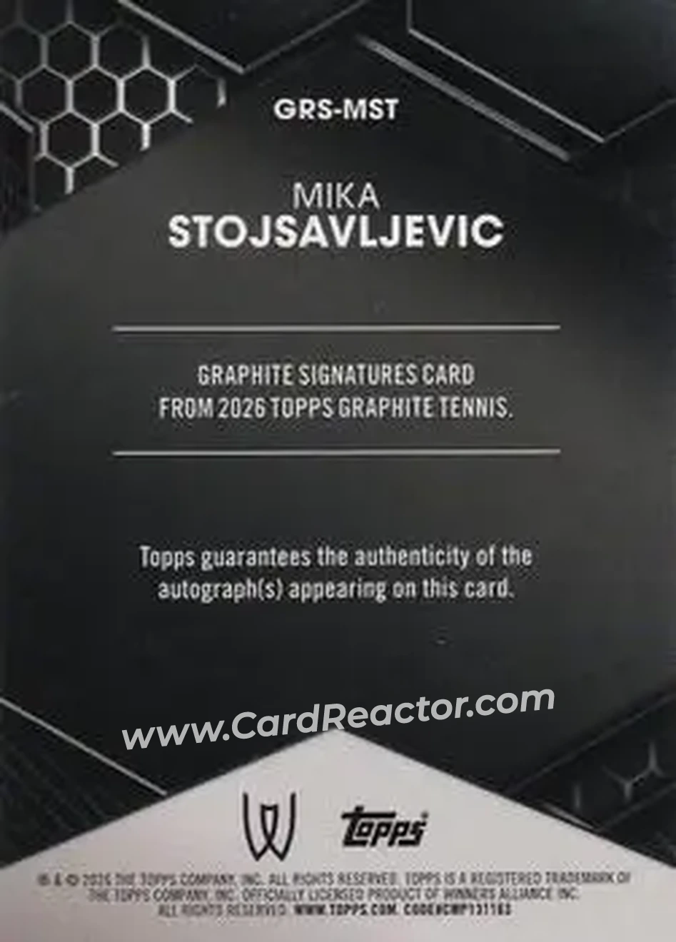 2026 Topps Graphite - Graphite Signatures #GRS-MST - Mika Stojsavljevic - Back