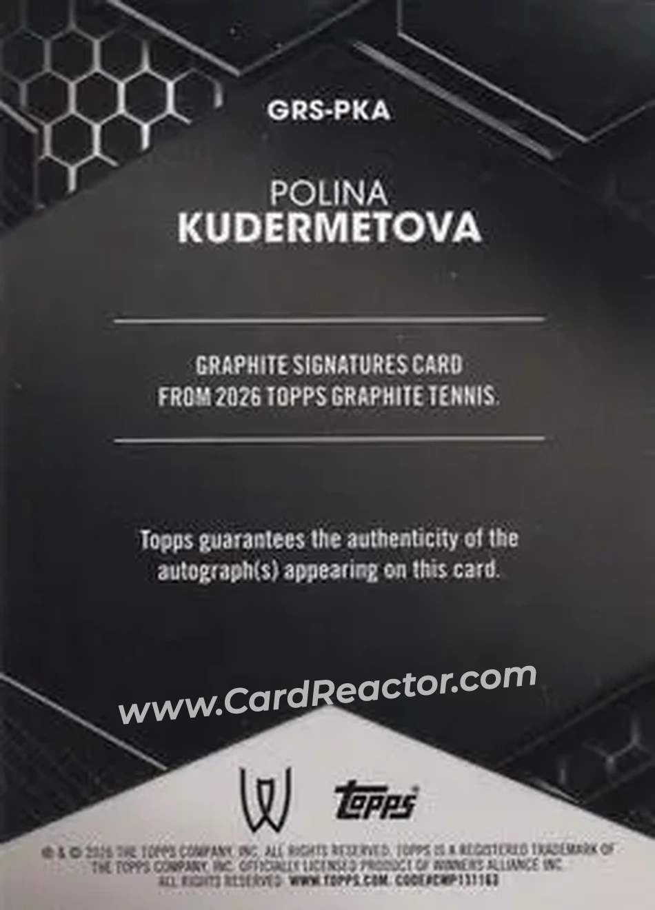 2026 Topps Graphite - Graphite Signatures #GRS-PKA - Polina Kudermetova - Back