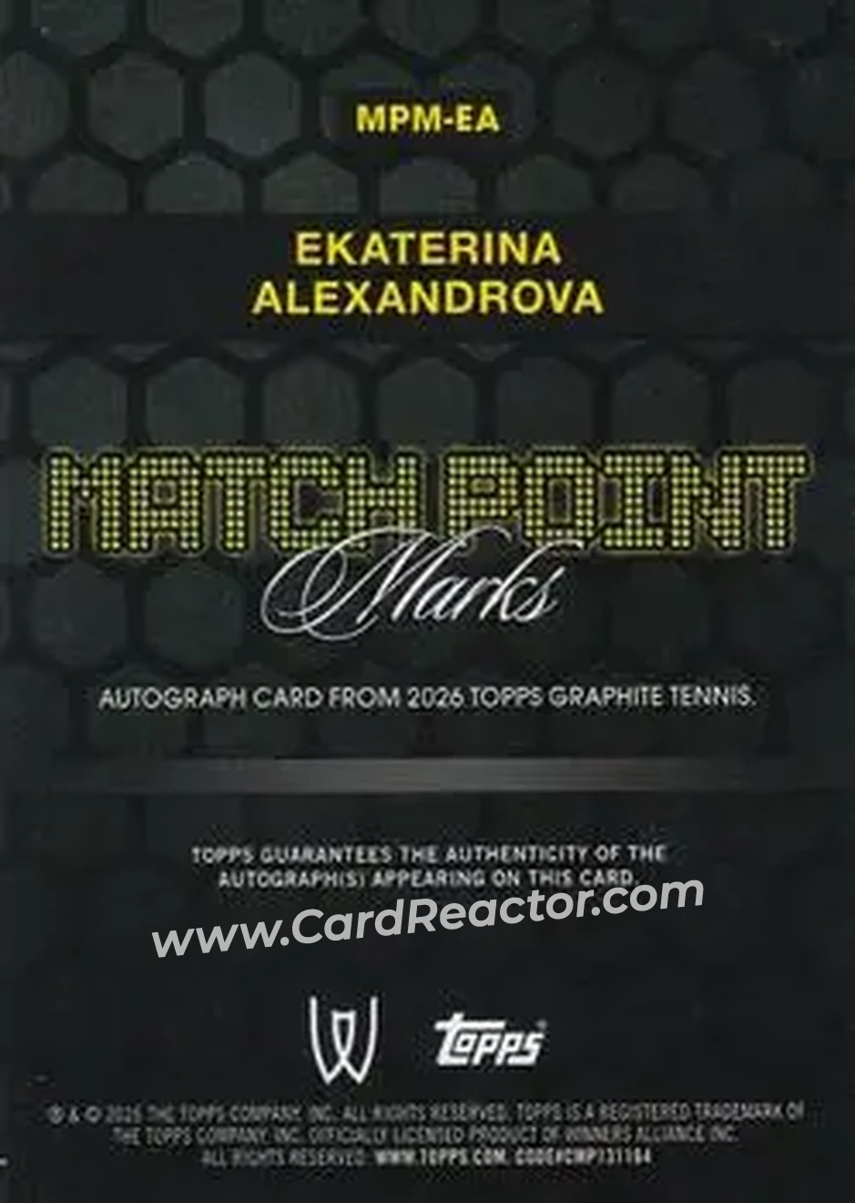 2026 Topps Graphite - Match Point Marks #MPM-EA - Ekaterina Alexandrova - Back