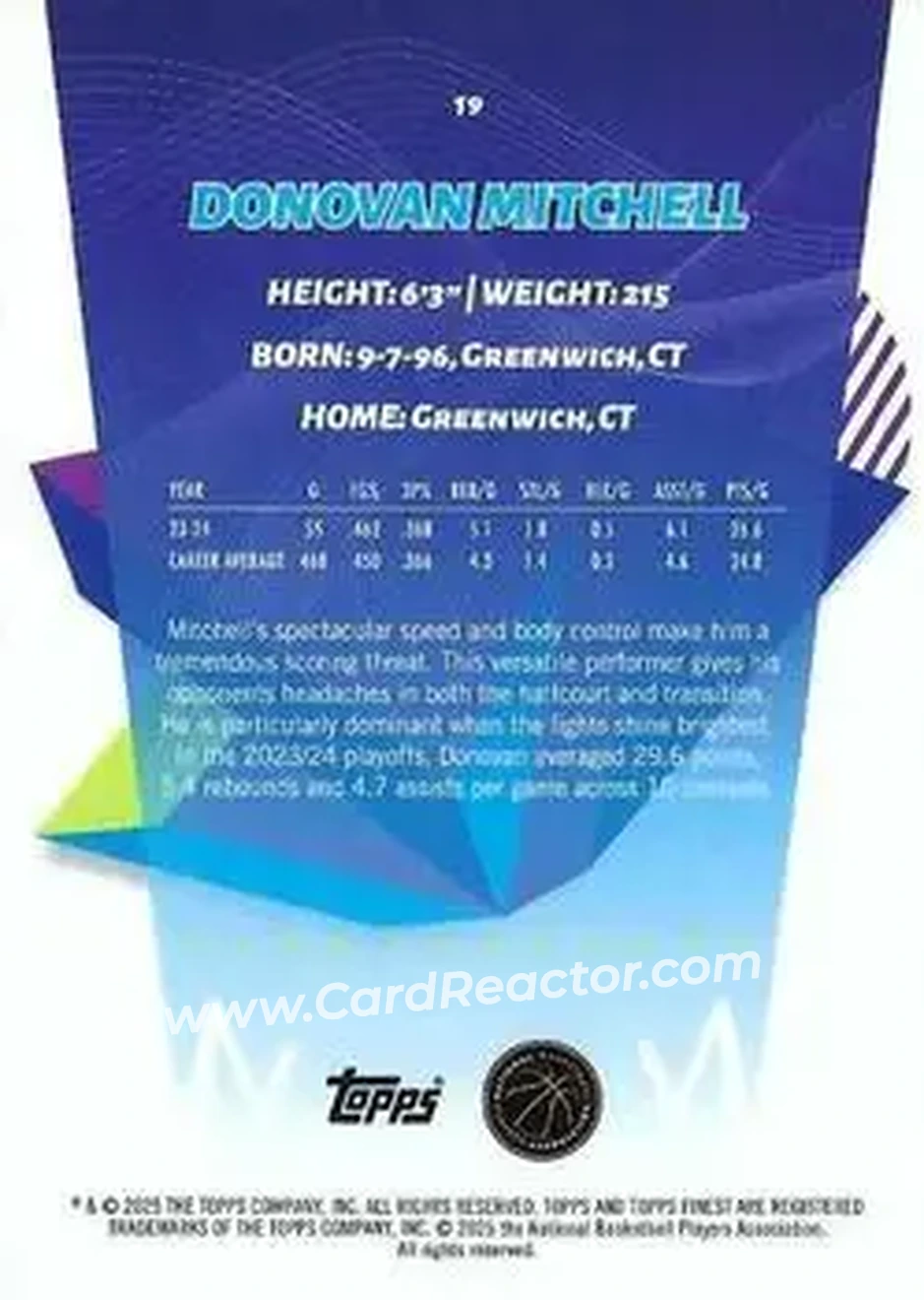 2024-25 Finest #19 - Donovan Mitchell - Cleveland Cavaliers - Back 2024-25 Finest #19 - Donovan Mitchell - Cleveland Cavaliers - Back