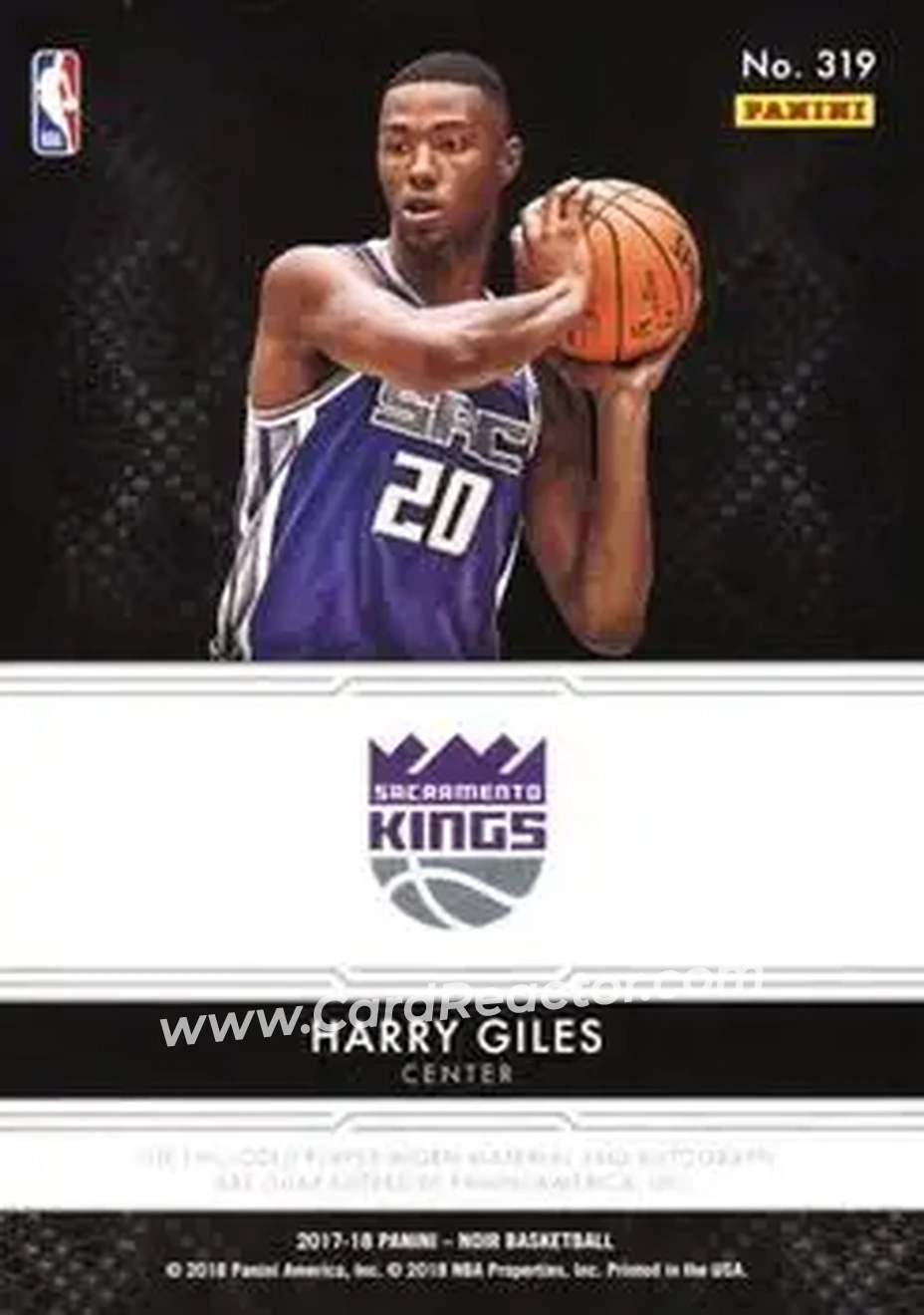 2017-18 Panini Noir #319 - Harry Giles - Sacramento Kings - Back