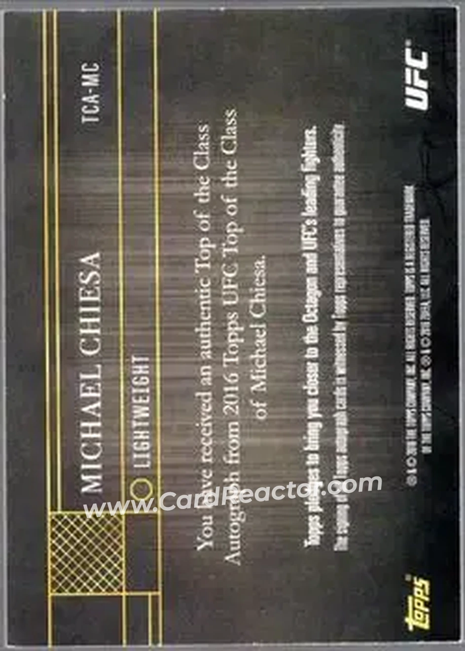 2016 Topps UFC Top of the Class #TCA-MC - Michael Chiesa - Back 2016 Topps UFC Top of the Class #TCA-MC - Michael Chiesa - Back