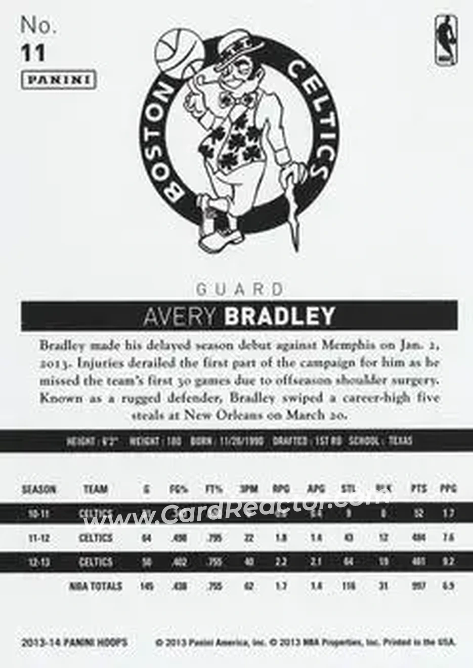 2013-14 Hoops #11 - Avery Bradley - Boston Celtics - Back