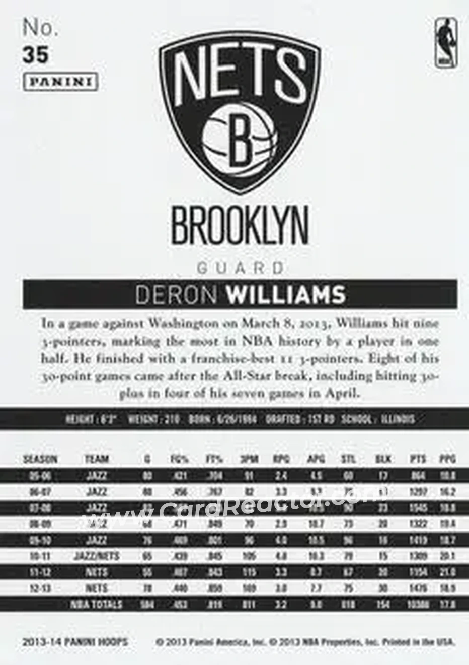 2013-14 Hoops #35 - Deron Williams - Brooklyn Nets - Back