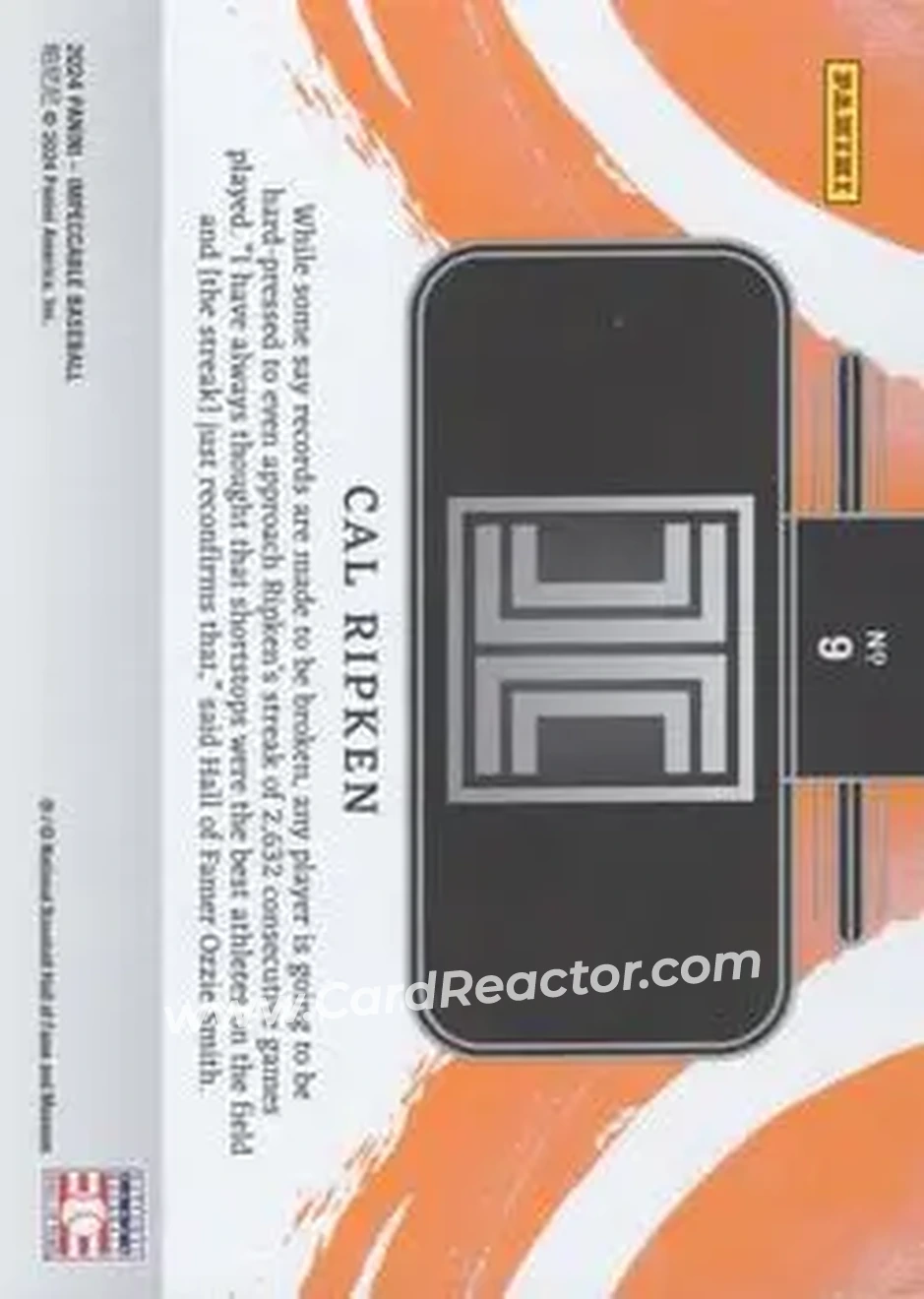 2024 Panini Impeccable - Silver Cooperstown Logo #9 - Cal Ripken - Baltimore Orioles - Back