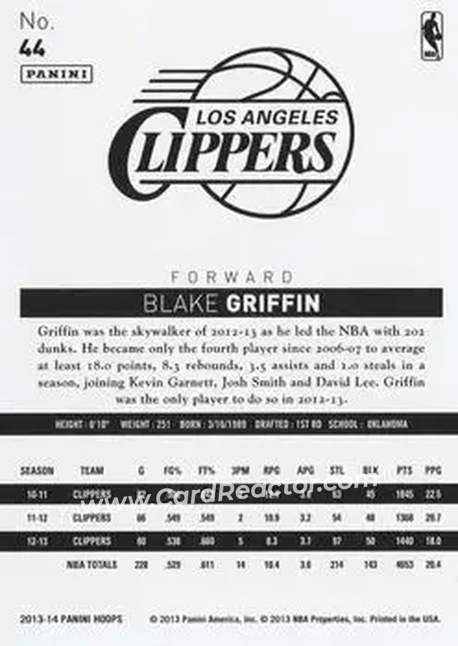 2013-14 Hoops #44 - Blake Griffin - Los Angeles Clippers - Back 2013-14 Hoops #44 - Blake Griffin - Los Angeles Clippers - Back