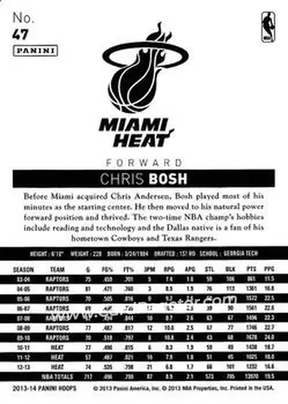 2013-14 Hoops #47 - Chris Bosh - Miami Heat - Back
