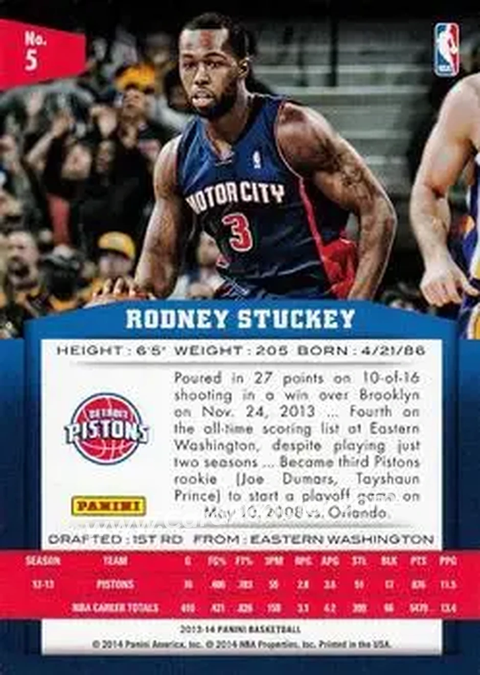 2013-14 Panini #5 - Rodney Stuckey - Detroit Pistons - Back