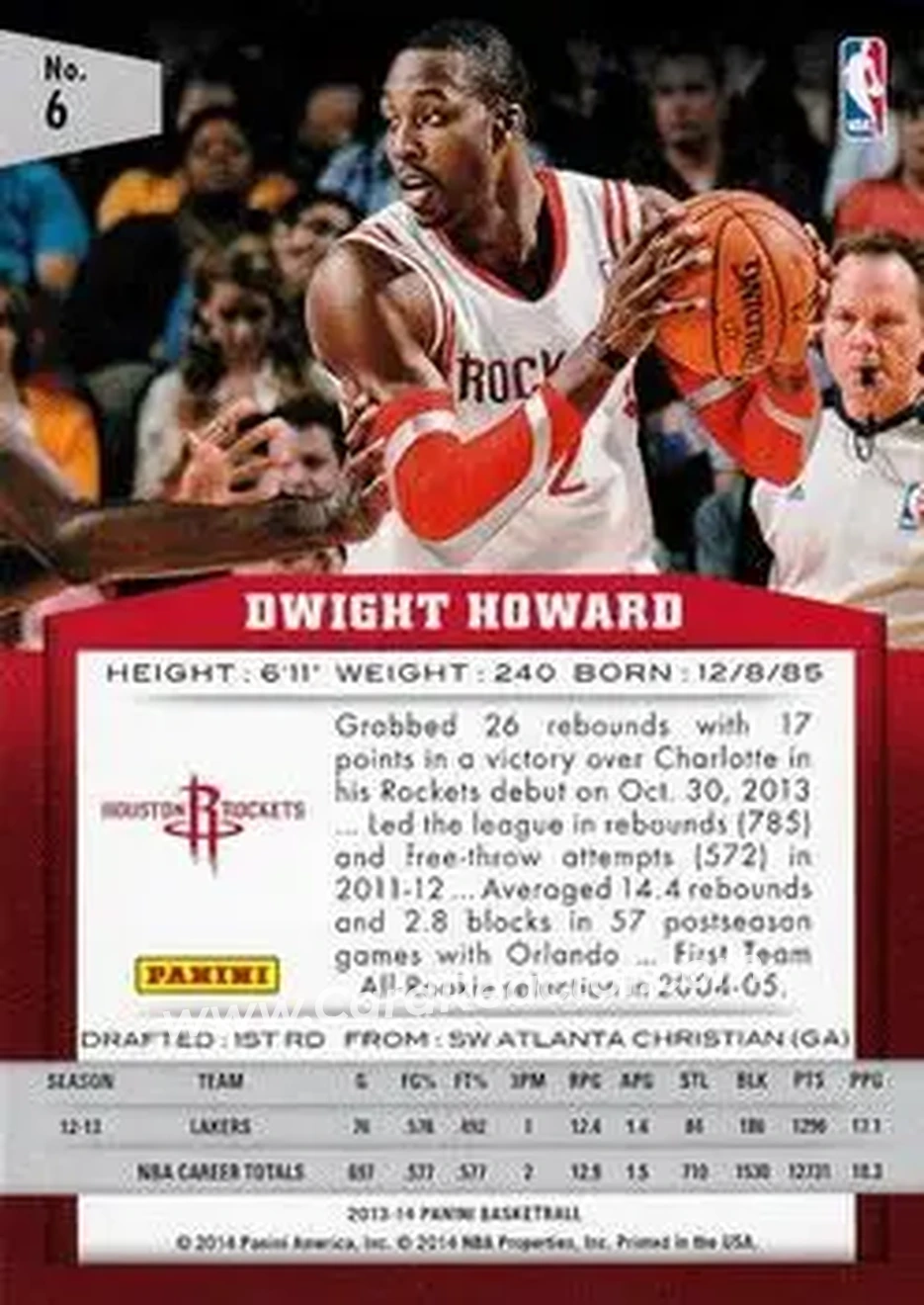 2013-14 Panini #6 - Dwight Howard - Houston Rockets - Back 2013-14 Panini #6 - Dwight Howard - Houston Rockets - Back