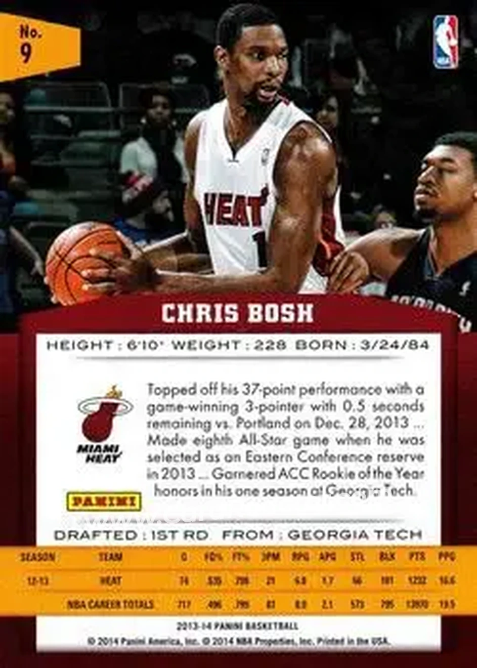 2013-14 Panini #9 - Chris Bosh - Miami Heat - Back 2013-14 Panini #9 - Chris Bosh - Miami Heat - Back