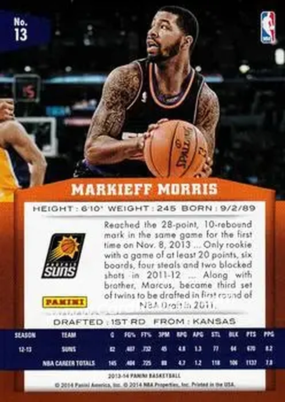 2013-14 Panini #13 - Markieff Morris - Phoenix Suns - Back