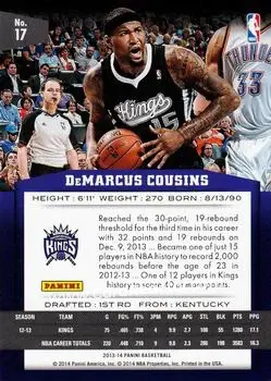 2013-14 Panini #17 - DeMarcus Cousins - Sacramento Kings - Back