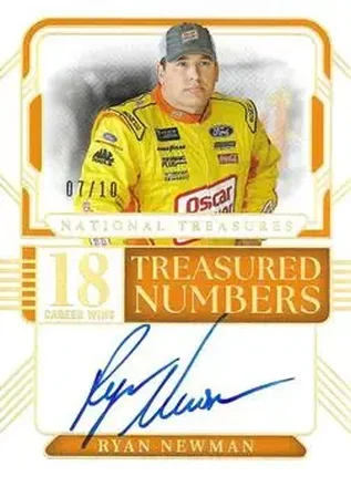 2025 Panini National Treasures - Treasured Numbers Signatures Holo Gold #TNS-KKN - Ryan Newman - Roush Fenway Racing