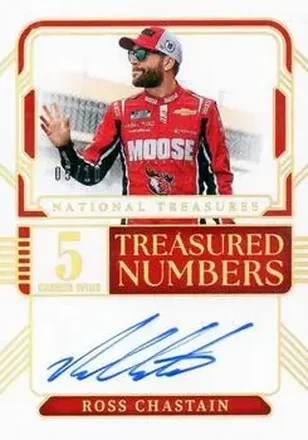 2025 Panini National Treasures - Treasured Numbers Signatures Holo Gold #TNS-RCT - Ross Chastain - Trackhouse Racing