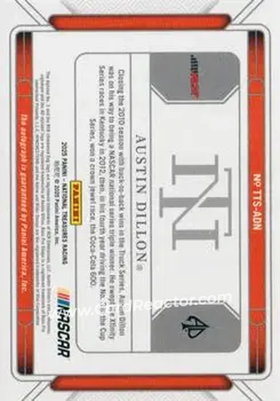 2025 Panini National Treasures - Triple Threat Signers #TTS-ADN - Austin Dillon - Richard Childress Racing - Back
