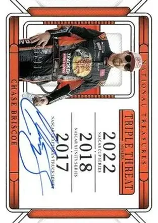 2025 Panini National Treasures - Triple Threat Signers #TTS-CBR - Chase Briscoe - Joe Gibbs Racing
