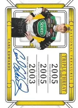 2025 Panini National Treasures - Triple Threat Signers #TTS-CES - Carl Edwards - Roush Fenway Racing