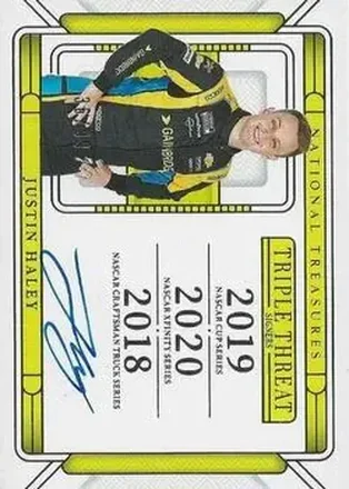 2025 Panini National Treasures - Triple Threat Signers #TTS-JHY - Justin Haley - Spire Motorsports