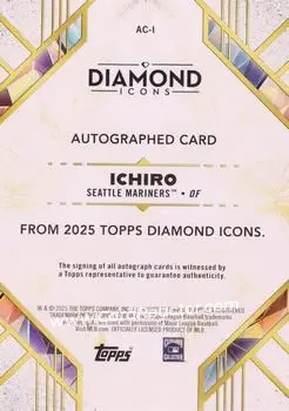 2025 Topps Diamond Icons - Base Autographs Black #AC-I - Ichiro - Seattle Mariners - Back