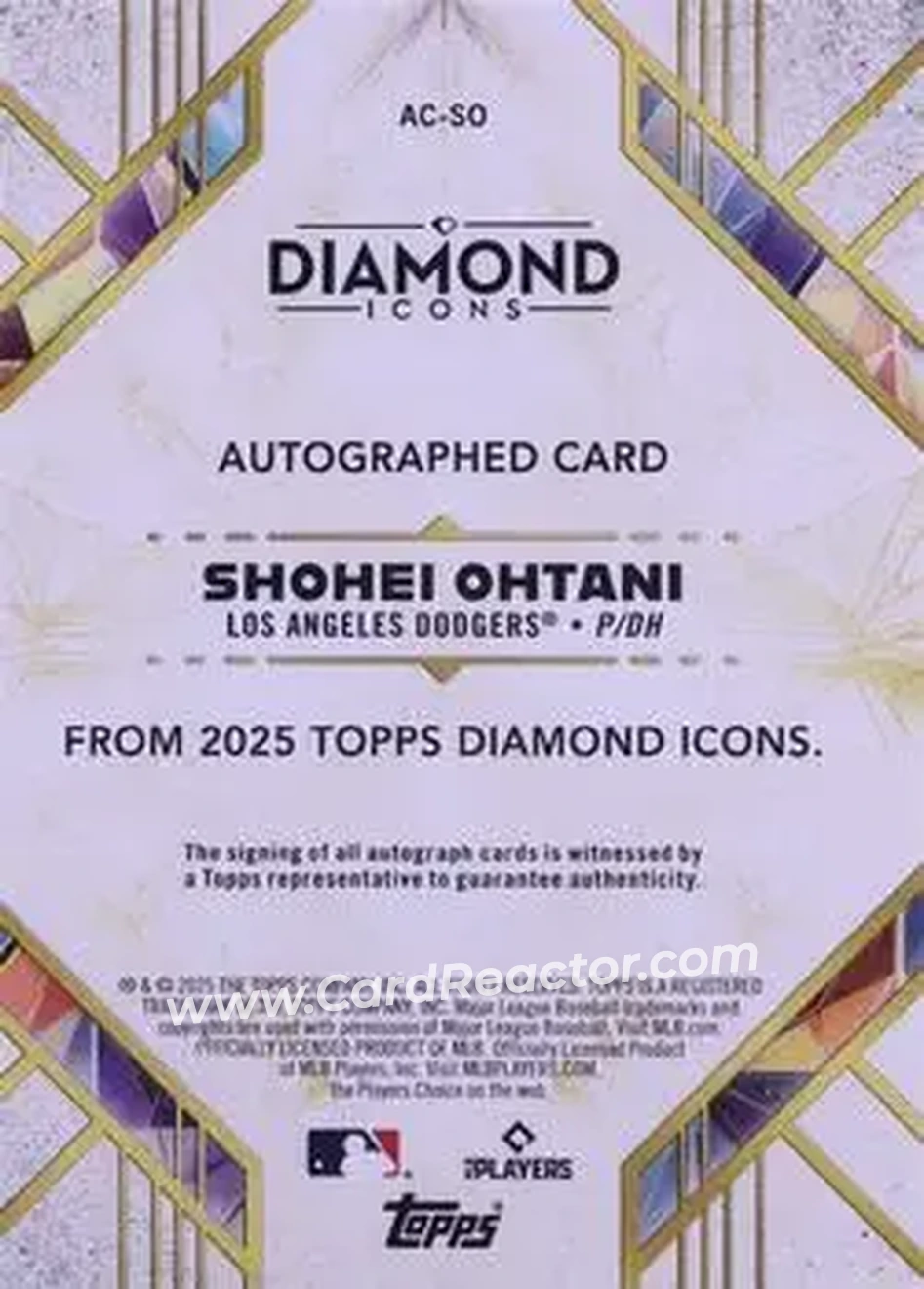 2025 Topps Diamond Icons - Base Autographs Blue #AC-SO - Shohei Ohtani - Los Angeles Dodgers - Back