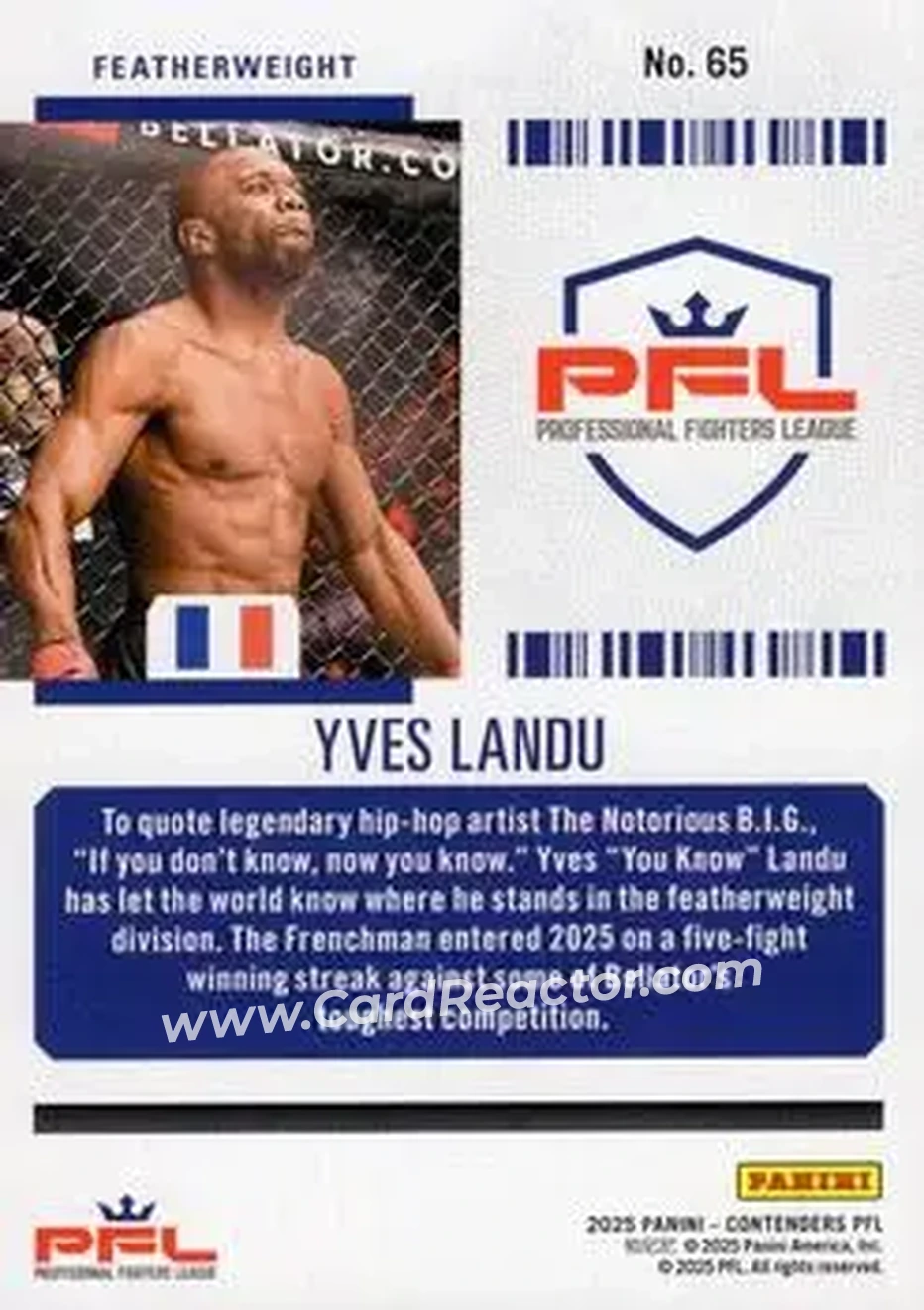 2025 Panini Contenders PFL - Cracked Ice Ticket #65 - Yves Landu - Back