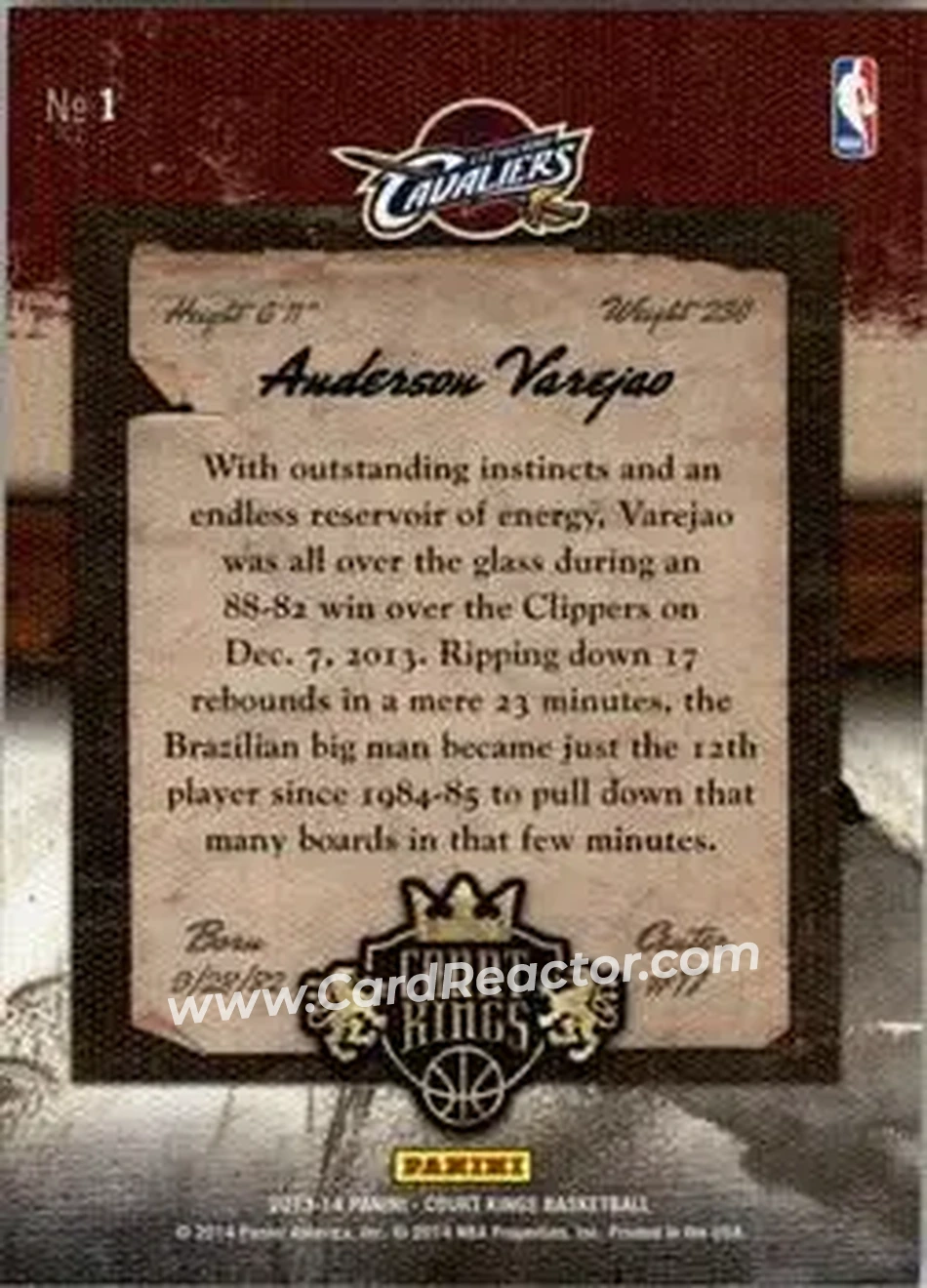 2013-14 Panini Court Kings #1 - Anderson Varejão - Cleveland Cavaliers - Back 2013-14 Panini Court Kings #1 - Anderson Varejão - Cleveland Cavaliers - Back