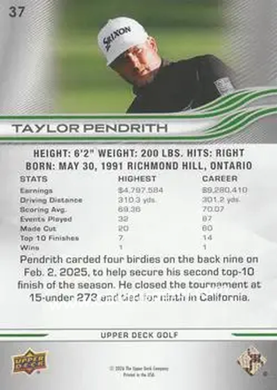 2026 Upper Deck #37 - Taylor Pendrith - Back