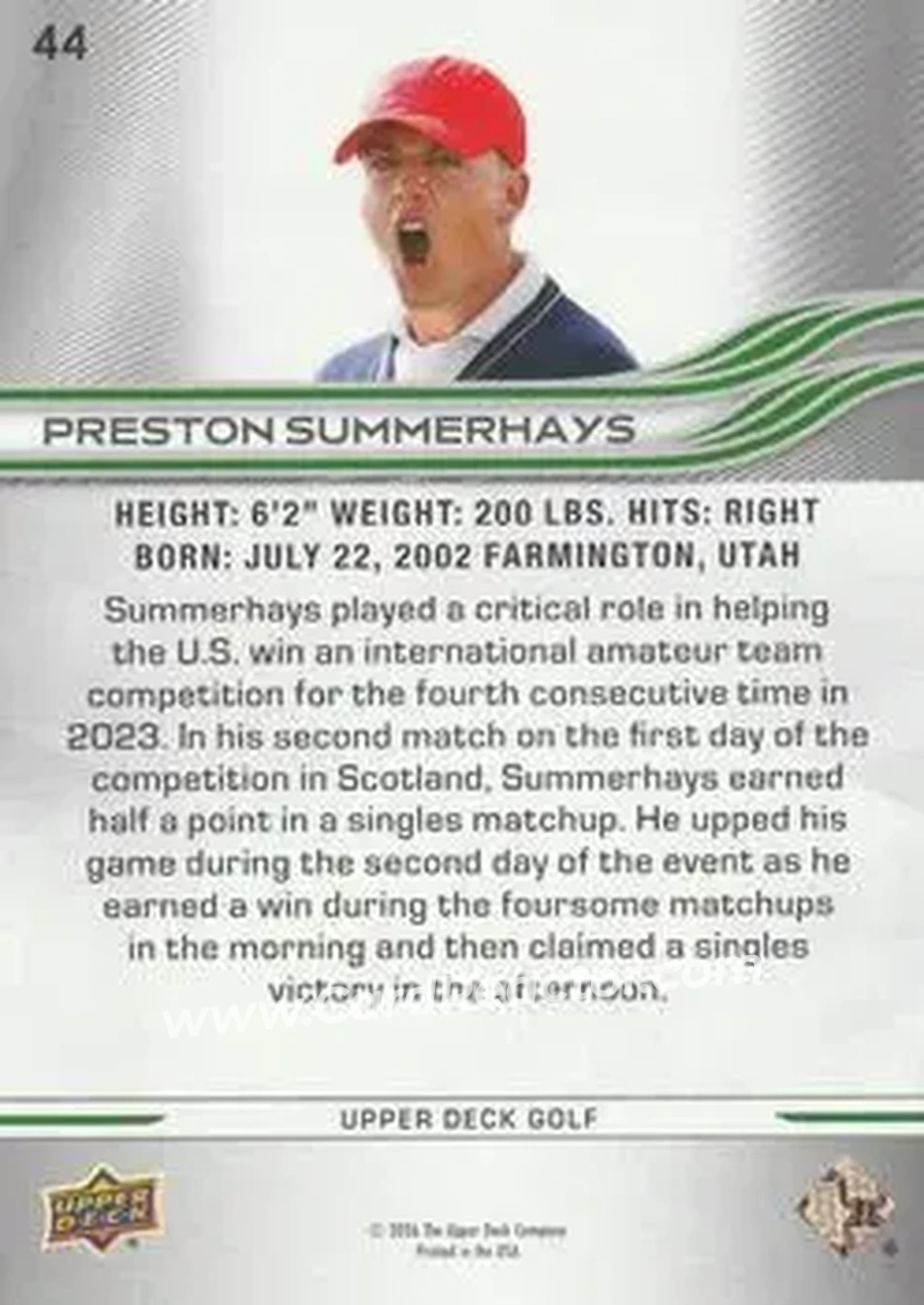 2026 Upper Deck #44 - Preston Summerhays - Back