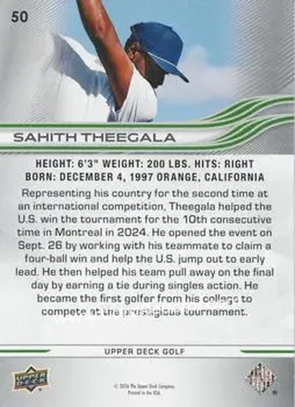 2026 Upper Deck #50 - Sahith Theegala - Back