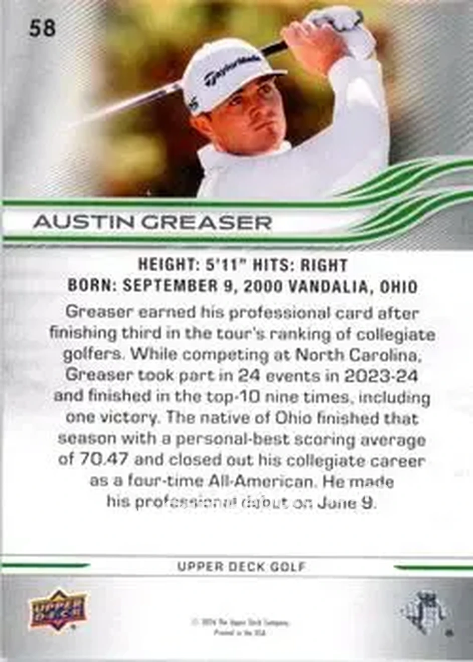 2026 Upper Deck #58 - Austin Greaser - Back