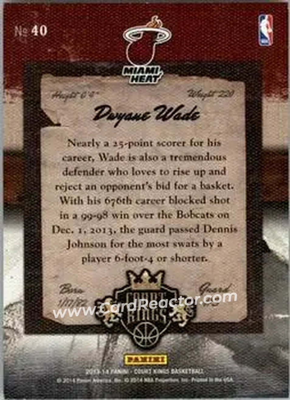 2013-14 Panini Court Kings #40 - Dwyane Wade - Miami Heat - Back