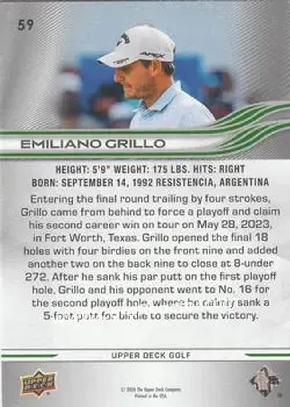 2026 Upper Deck #59 - Emiliano Grillo - Back