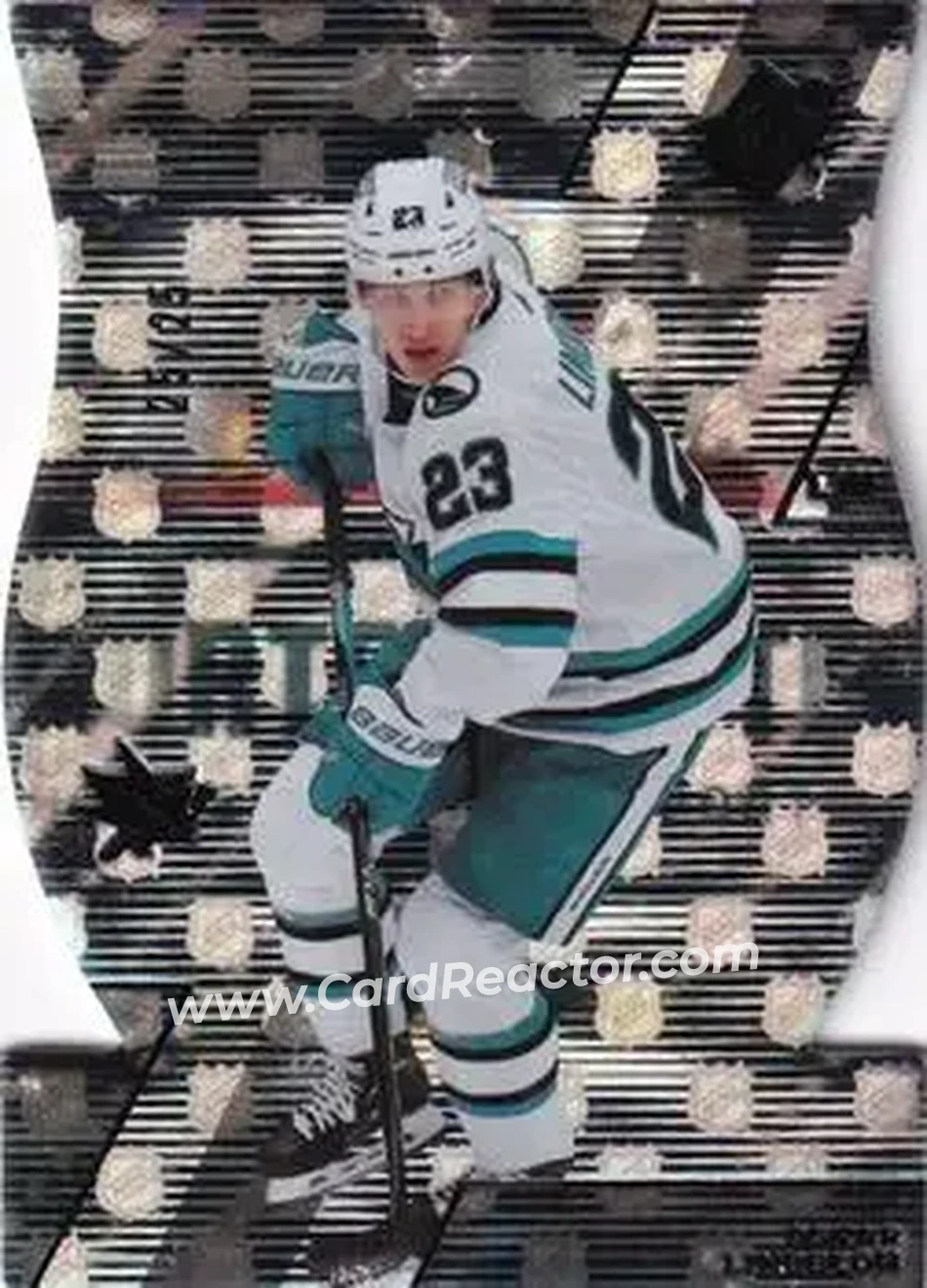 2023-24 SPx - NHL Shield Hologram Die Cut #74 - Oskar Lindblom - San Jose Sharks - Front 2023-24 SPx - NHL Shield Hologram Die Cut #74 - Oskar Lindblom - San Jose Sharks - Front