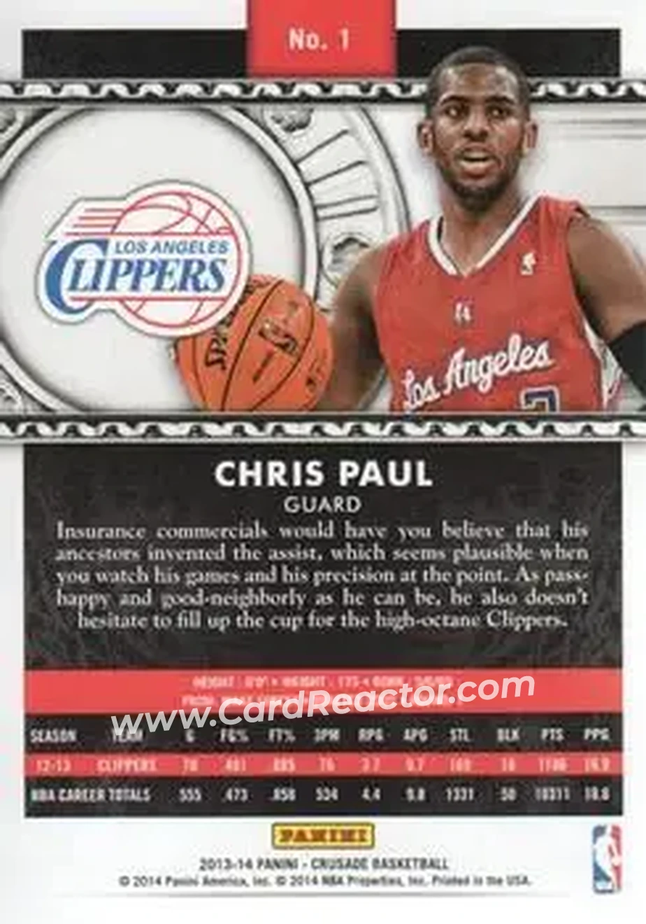 2013-14 Panini Crusade #1 - Chris Paul - Los Angeles Clippers - Back 2013-14 Panini Crusade #1 - Chris Paul - Los Angeles Clippers - Back