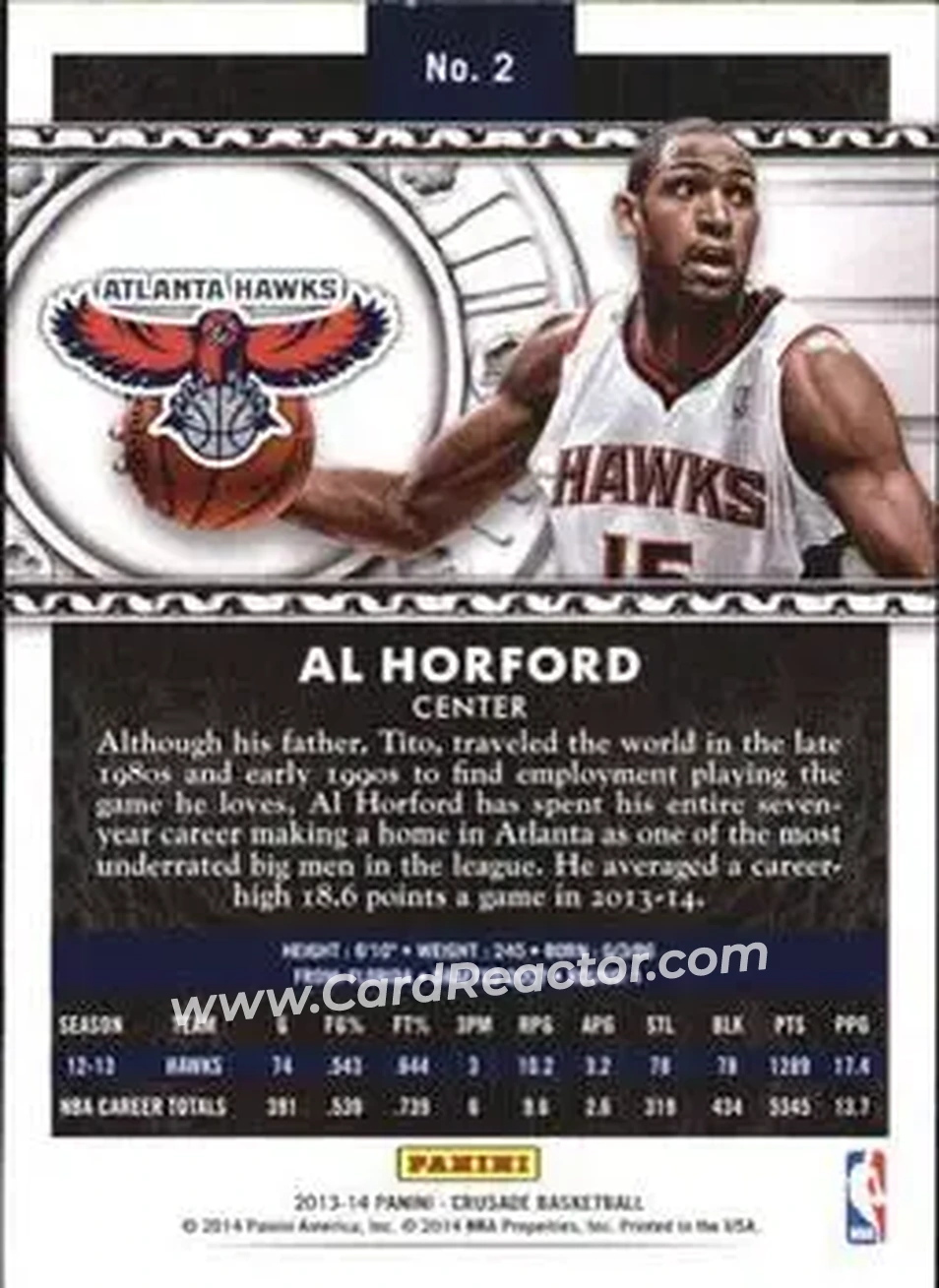 2013-14 Panini Crusade #2 - Al Horford - Atlanta Hawks - Back