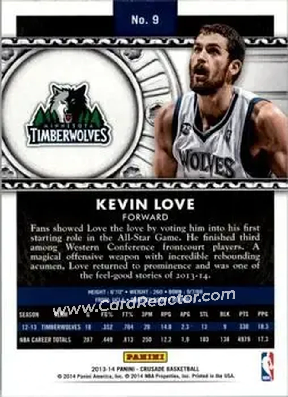 2013-14 Panini Crusade #9 - Kevin Love - Minnesota Timberwolves - Back 2013-14 Panini Crusade #9 - Kevin Love - Minnesota Timberwolves - Back