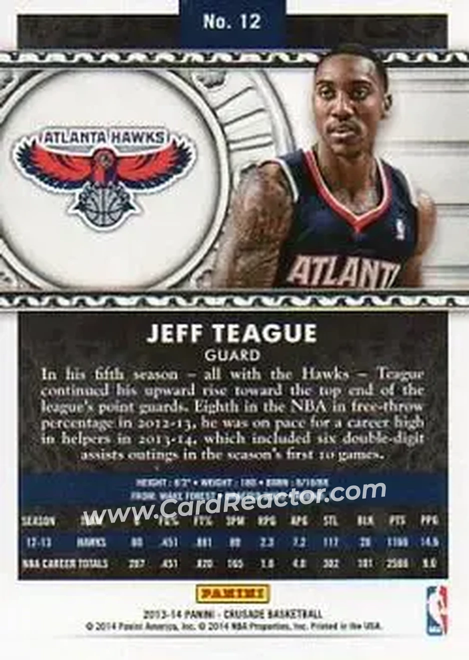 2013-14 Panini Crusade #12 - Jeff Teague - Atlanta Hawks - Back