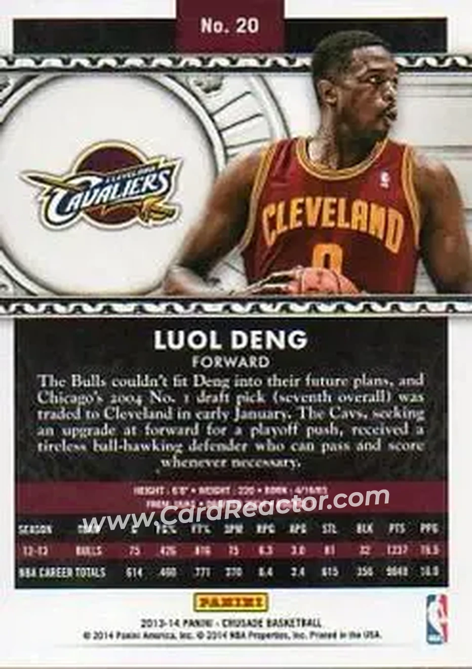 2013-14 Panini Crusade #20 - Luol Deng - Cleveland Cavaliers - Back